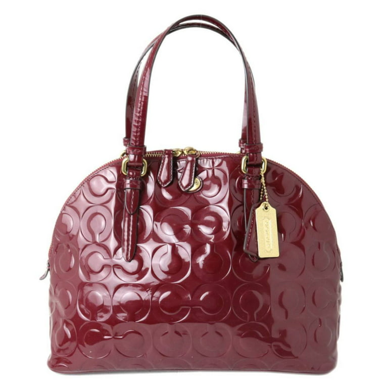 Coach Dark Red Signature Embossed Patent Leather Handbag