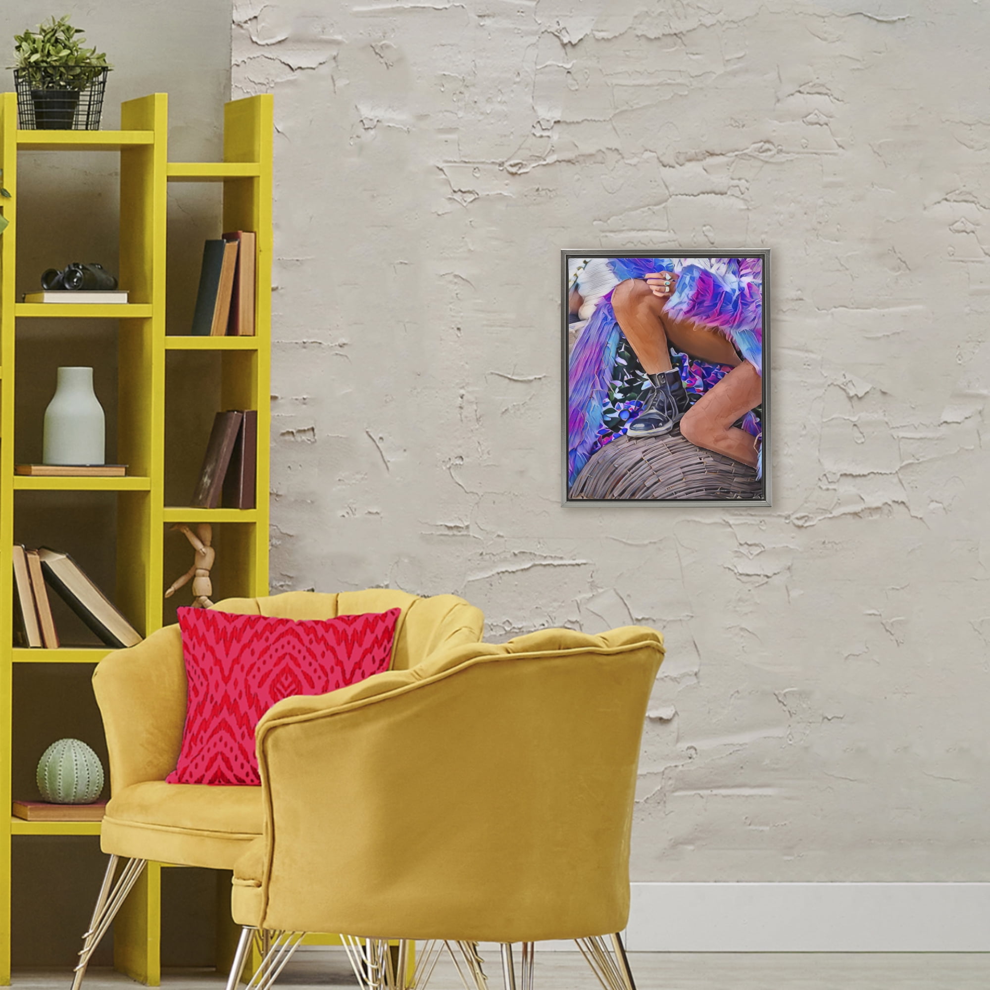Purple Fur & Boots Gray Framed Floater Canvas Wall Art, design by Jesse Keith