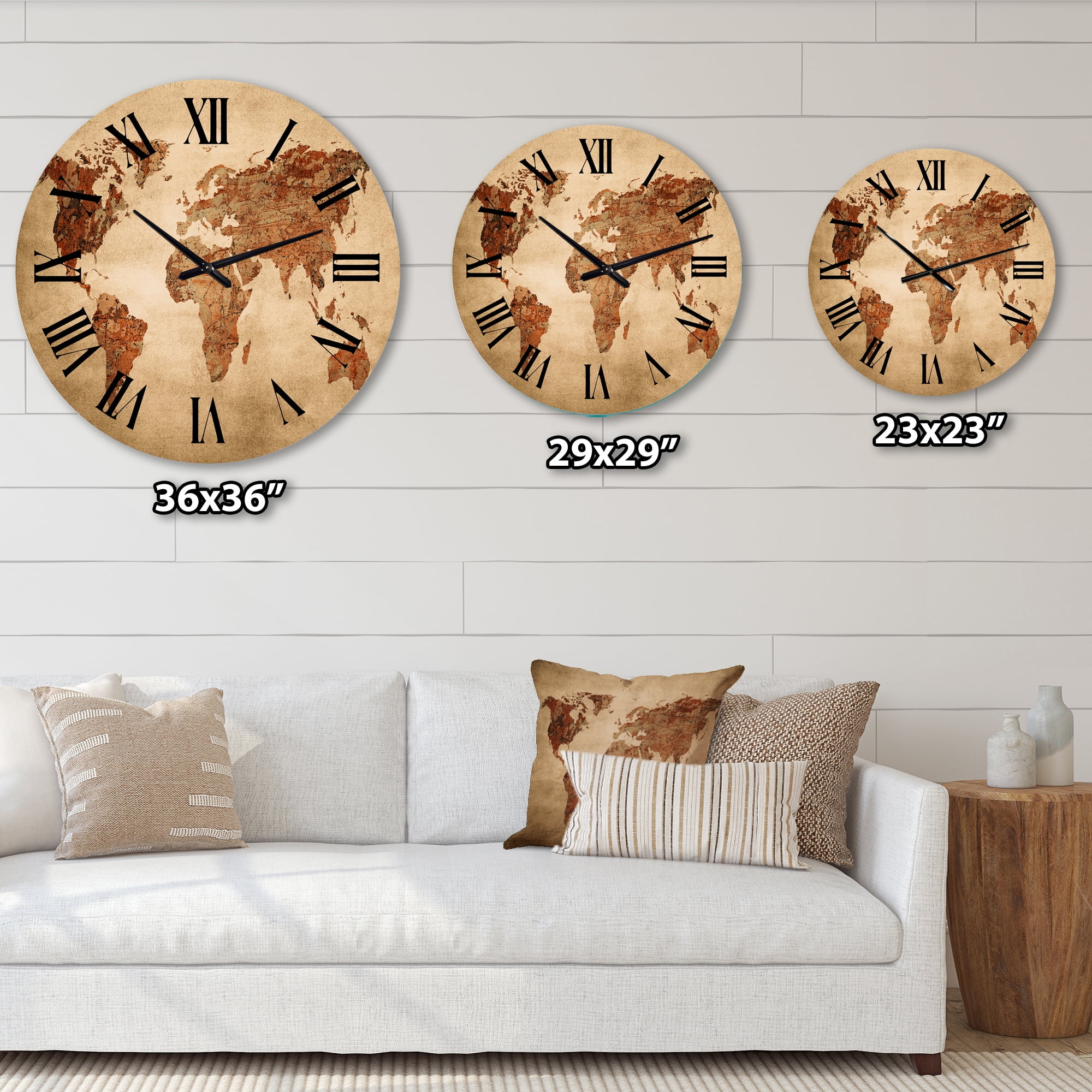 Designart 'Ancient Map Of The World Vii' Vintage Wall Clock