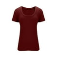 thumbnail image 6 of Turilly Women's Casual Fashion Slim U-Neck Base Shirts Short Sleeved Women's Top Wine XL, 6 of 6
