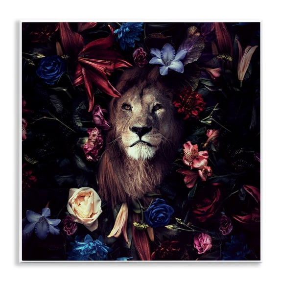 Stupell Industries Lion & Dark Blooms Animals Painting Unframed Art Print Wall Art, 12 x 12