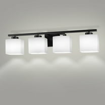 Briignite 4-Light Bathroom Light Fixture with Milk Glass Shades, Modern Stylish Vanity Lighting Fixtures for Bathroom, Black and White