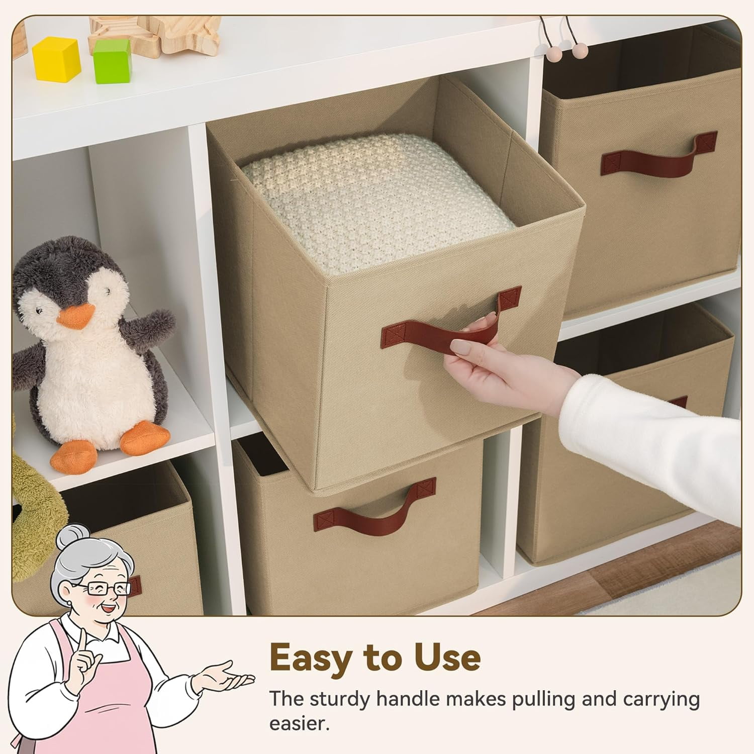 GRANNY SAYS Storage Cube Organizer, 11 Inch Cube Storage Bins, Fabric Storage Bins for Cube Shelf & Closet, 6-Pack, Khaki
