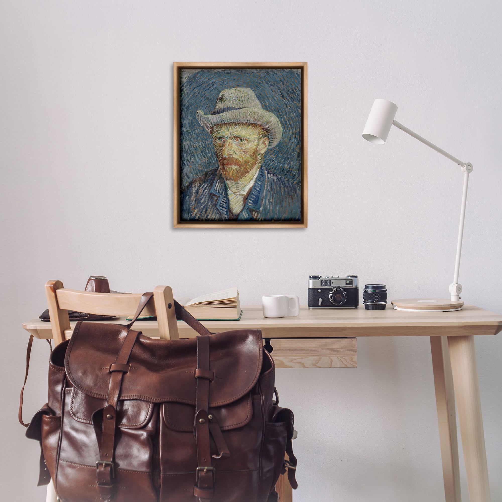 Stupell Industries Van Gogh Portrait with Hat People Painting Brown Floater Framed Canvas Art Print Wall Art, 25 x 31