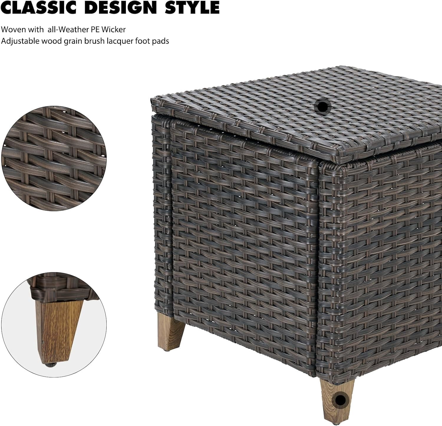 Grand Patio Outdoor  Wicker Side Table, 50 Gallon Large Storage Box End Table , 27''H, Natural Brown