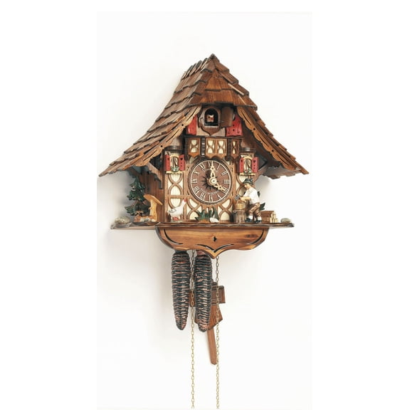 Cuckoo Clock Black Forest house with moving wood chopper