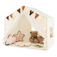 thumbnail image 1 of Costway  Kids Play Tent with Door Curtains Windows Star Lights Colorful Flags Padded Mat Beige, 1 of 10