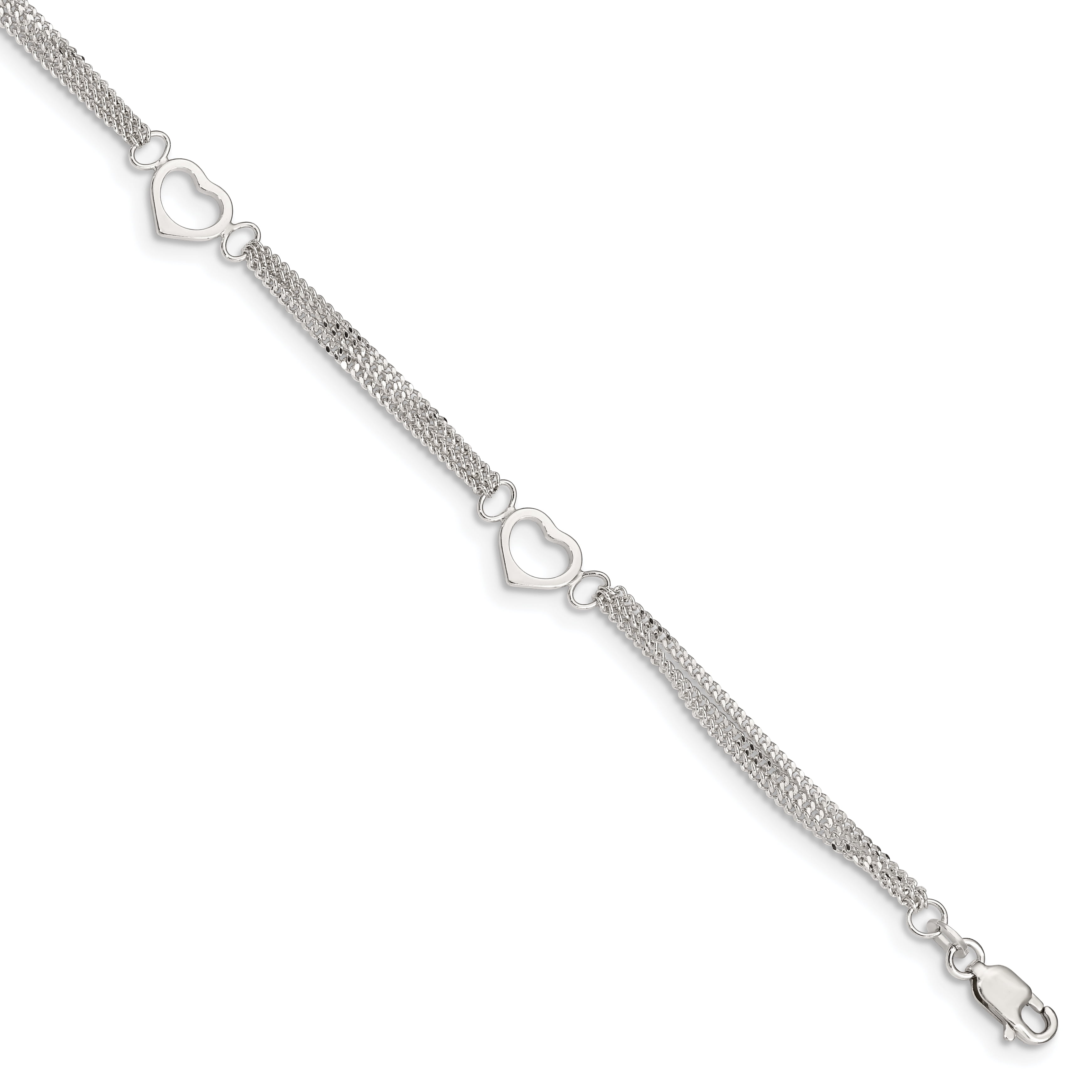 Roy Rose Jewelry Sterling Silver 0.6mm Fancy Heart Link Anklet 10 length
