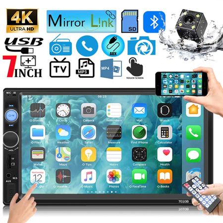 Double Din Car Stereo Radio 7-inch HD Touch Screen Car Video Player with Bluetooth Multimedia SD USB FM AUX MP5/4/3 Player Navigation Steering Wheel Control & Backup Rear View Camera