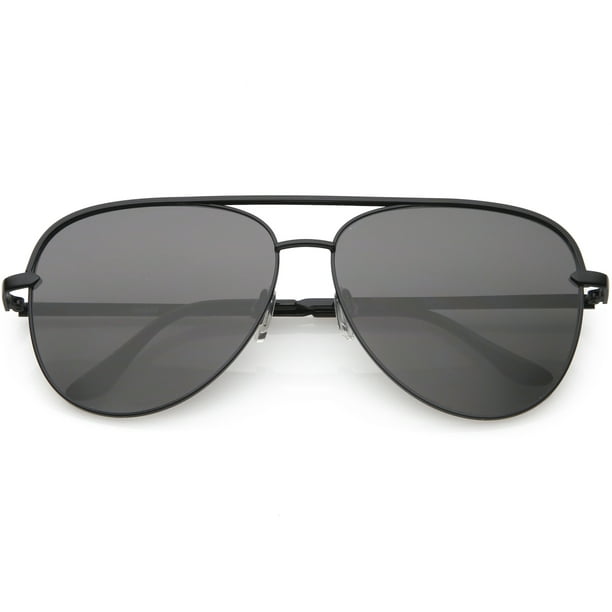 Classic Oversize Metal Aviator Sunglasses Neutral Colored Flat Lens 54mm Black Smoke