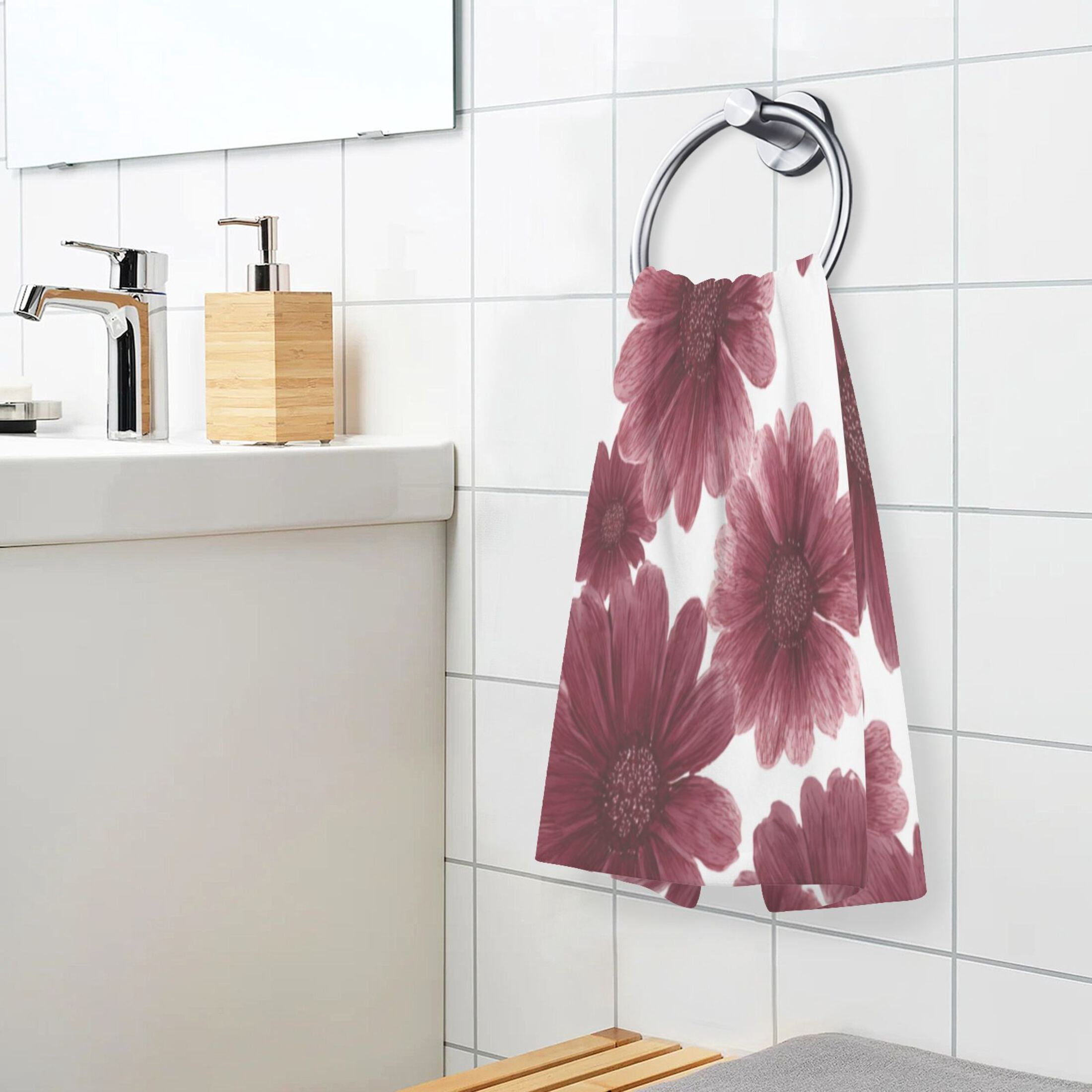 2 Pieces of Cotton Towel Face Towel Set Hand Towel Bath Towel Cotton Bath Towel Sets Seamless Pattern Maroon