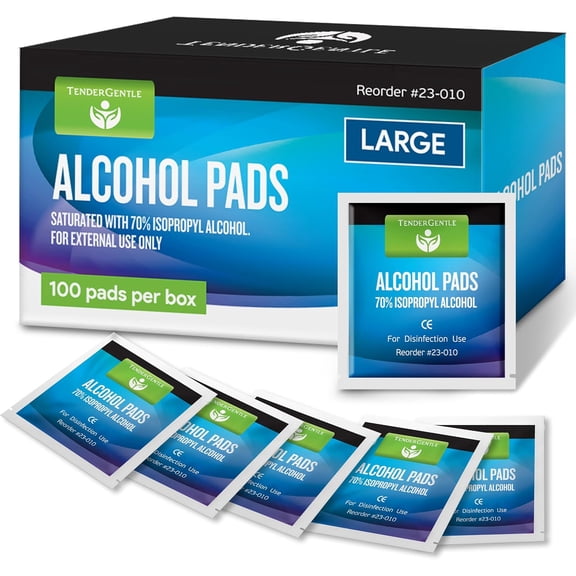 Tender Gentle XL Alcohol Wipes, Individually Wrapped - 100 ct. Sterile Alcohol Prep Pads Saturated with 70% Isopropyl