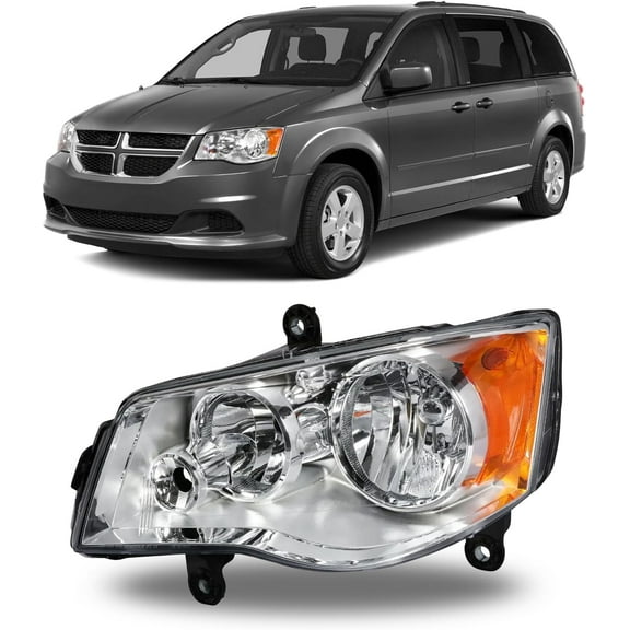 HOUGEET Left Driver Side Headlight Fit for 2011-2017 Dodge Grand Caravan, Halogen Headlight Assembly with Clear Lens, Replacement CH2503192 CH2502192 (Left Driver Side)