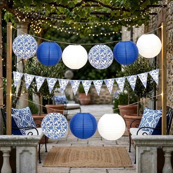 Chinese Blue and White Porcelain Lantern Decor Set - Traditional & Modern Fusion Hanging Decor for Weddings, Parties & Events