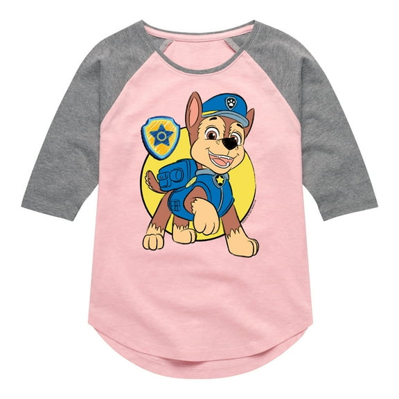 Paw Patrol - Chase Sketch - Toddler & Youth Girls Raglan Graphic T-Shirt