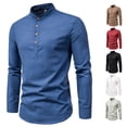 thumbnail image 2 of Camisas Casuales Sólidas Para Hombres Cuello De Pie Manga Larga Slim Fit Camisa De Lino Talla Grande M-5XLpangjing, 2 of 4