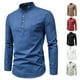 thumbnail image 2 of Camisas Casuales Sólidas Para Hombres Cuello De Pie Manga Larga Slim Fit Camisa De Lino Talla Grande M-5XLpangjing, 2 of 4
