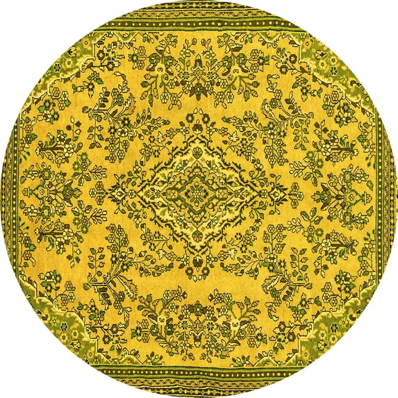 Ahgly Company Machine Washable Indoor Round Abstract Yellow Modern Area Rugs, 7' Round