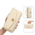 thumbnail image 6 of Zipper Wallet Handbag + Magnetic Phone Case for iPhone 12 Pro Max, Wrist Strap & Lanyard Lychee Pattern PU Leather Skew Bag Phone Cover with Makeup Mirror RFID Blocking Card Slots, Beige, 6 of 12