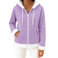 thumbnail image 2 of Wutalume Women's Casual Fashion Long Sleeved Zip Up Fleece Hooded Cardigan, Soft and Warm Outerwear for Relaxed Style and Winter Layering,Purple XL, 2 of 5