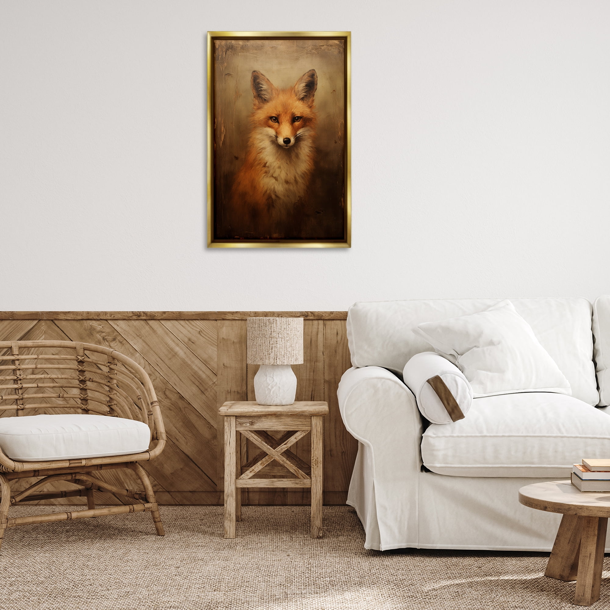 Stupell Industries Dark Fox Visage Animals & Insects Painting Gold Floater Framed Canvas Art Print Wall Art, 21 x 31