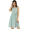 thumbnail image 1 of Vestido A Media Pierna Allegra K Sin Mangas Con Cuello Dividido y Cintura Con Cordón Estampado Azul claro S, 1 of 6
