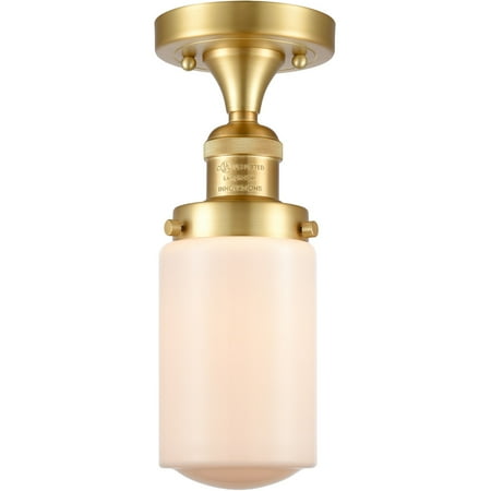

Satin Gold Tone Semi Flush 5 Wide Steel/Cast Brass/Glass Medium Base LED 1 Light Fixture