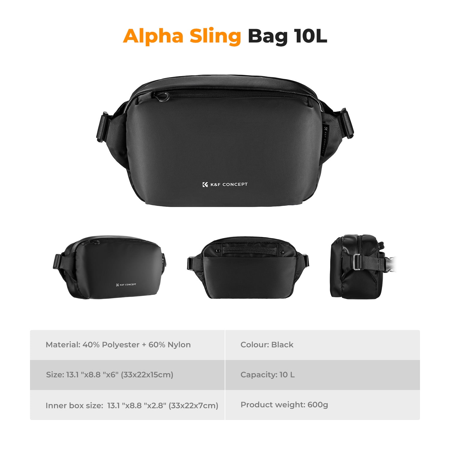 K&F Concept Alpha Camera Sling Bag 10L Photography Shoulder Bag, Urban Wander 01 (Black )