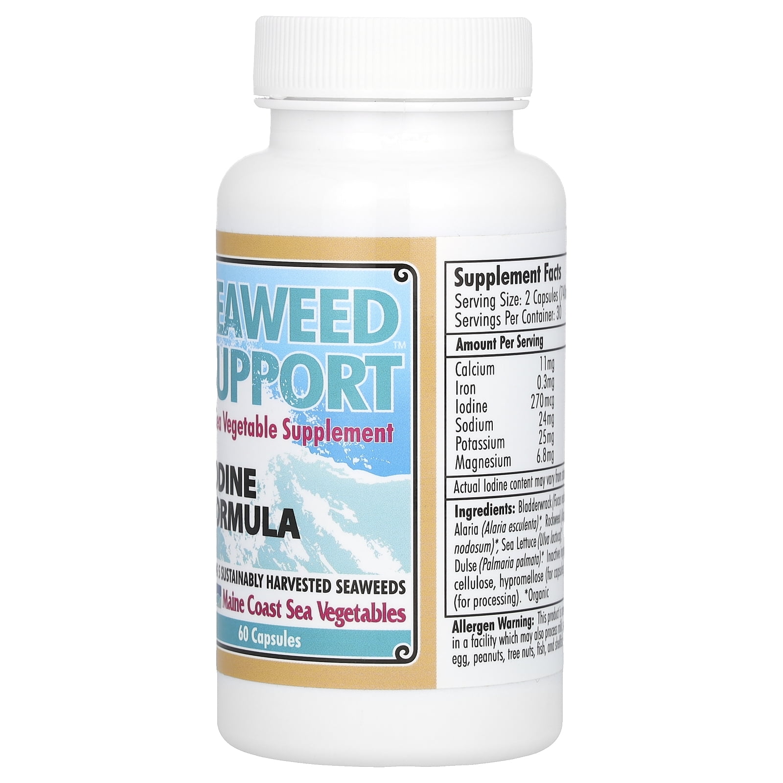 Maine Coast Sea Vegetables Seaweed Support, Iodine Formula, 60 Capsules