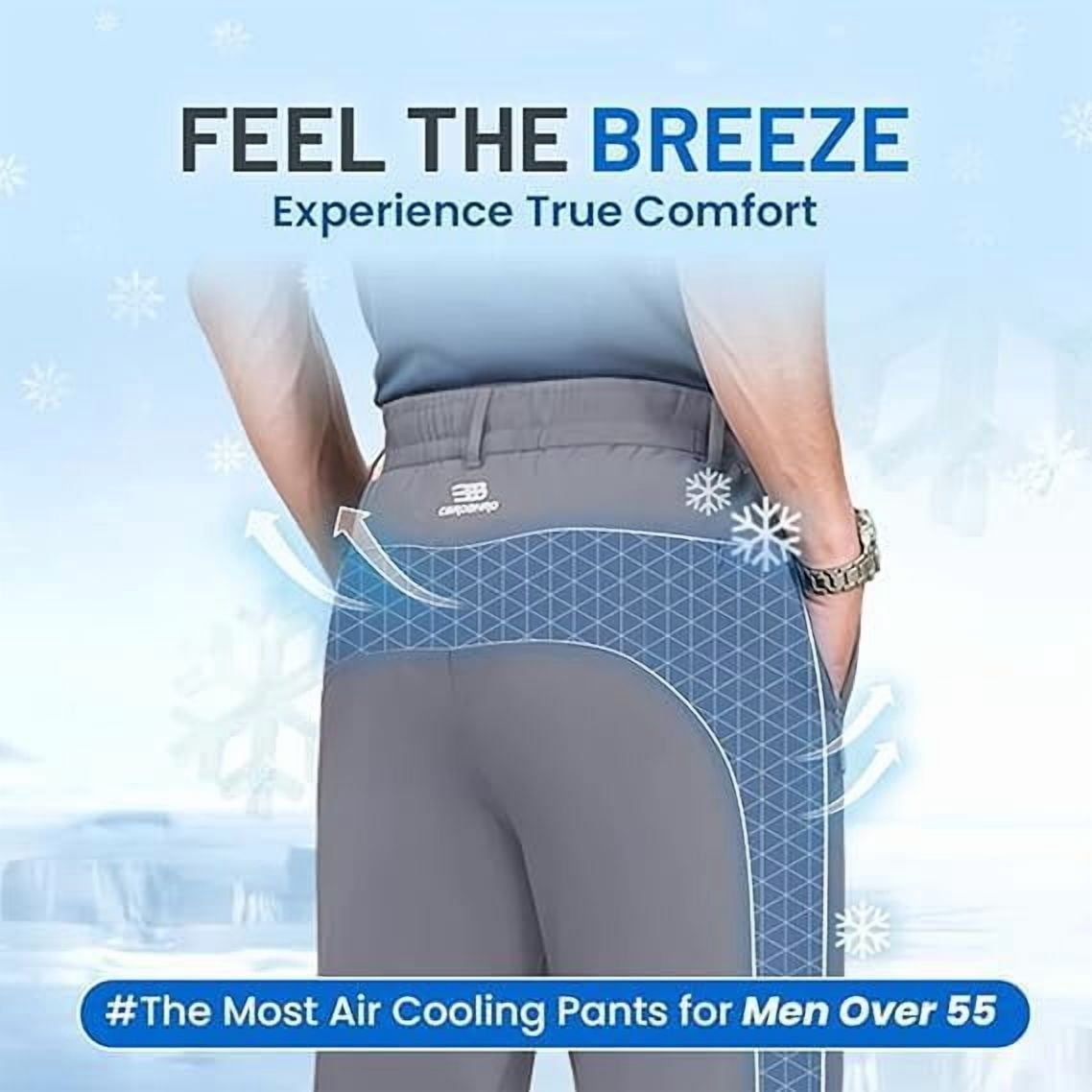 Ice Silk Mesh Panel Casual Pants, Comfort for Man Over 55, Stretch Breathable Quick Drying Pant with Pockets