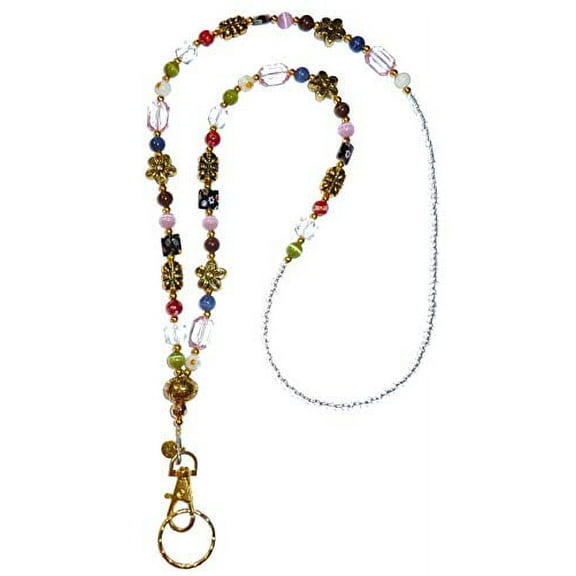 Gold Slim Style Women's Fashion Beaded Lanyard, 34" Jewelry Lanyard for ID Badge Holder, Keys, Phone, Cruise