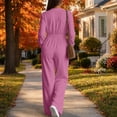 thumbnail image 4 of TEAJOPSUU Women's Fall Winter Cargo Jumpsuits Casual Long Sleeve V Neck Button Down Wide Leg Jumpsuits with Pockets Chest Flap Pockets Pink, 4 of 8