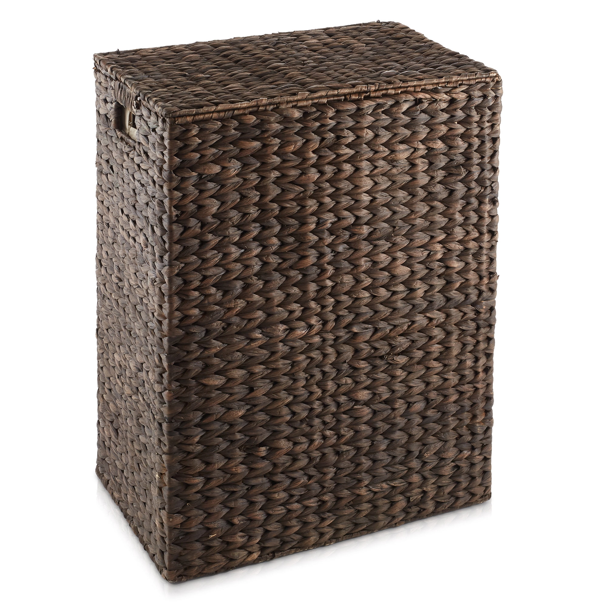 Casafield Large Laundry Hamper with Lid and Removable Liner Bag - Espresso Dark Brown, Woven Water Hyacinth Laundry Basket for Clothes