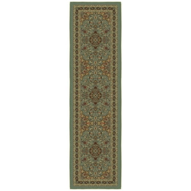 Ottomanson Non-Slip Rubberback Medallion Oriental 2x7 Indoor Runner Rug, 1'10" x 7', Seafoam Green