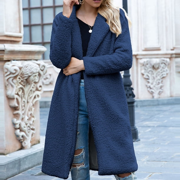 Puntoco Mujeres Fuzzy Fleece Lapel Open Front Long Cardigans Coat Faux Fur Otoño Invierno Warm Outwear Chaquetas Liquidación Puntoco Puntoco-2717