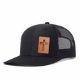thumbnail image 6 of Vergiac Cross Letter Leather Patch Trucker Hat, Men Adjustable Breathable Mesh Baseball Cap for Outdoor Travel Daily Casual Outfits, 6 of 6