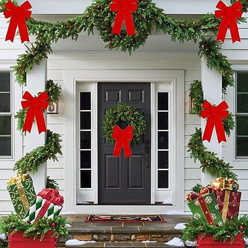10-Pack Large Velvet Christmas Bows with Glitter Gold Edge for Tree Wreath Fireplace Stair Railing Indoor Outdoor Holiday Decorations
