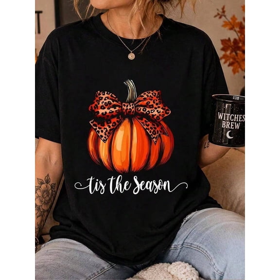 Thanksgiving Shirt The Season Pumpkin Leopard Halloween Thanksgiving Fall T-Shirt Fall Women Clothes