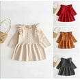 thumbnail image 4 of Styles I Love Baby Toddler Girls Knit Sweater Ruffle Long Sleeve Cotton Dress Little Princess Solid Dressy Outfit (Light Beige, 12 Months), 4 of 8