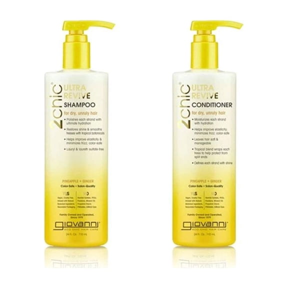 Giovanni 2chic Ultra Revive Shampoo & Conditioner Set, 24 oz. Pineapple & Ginger for Dry Unruly Hair, Enriched with Jojoba, Guava, Aloe Vera, Vitamin B5, Sulfate Free, No Parabens, Color Safe