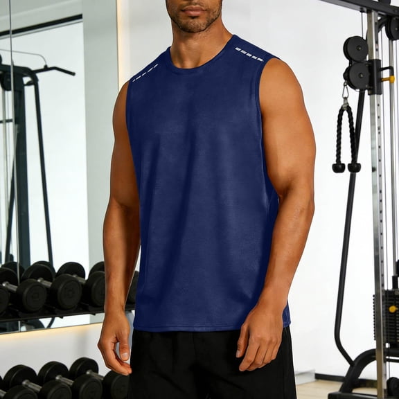 ZOYOEN Mens Gym Tank Tops- Sleeveless Summer Breathable Quick Dry Muscle Shirts Dark Blue Size S-3XL