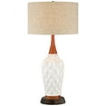 thumbnail image 2 of 360 Lighting Mid Century Modern Table Lamp with USB and AC Power Outlet Workstation Charging Base 30" Tall White Ceramic Drum Shade Bedroom, 2 of 8