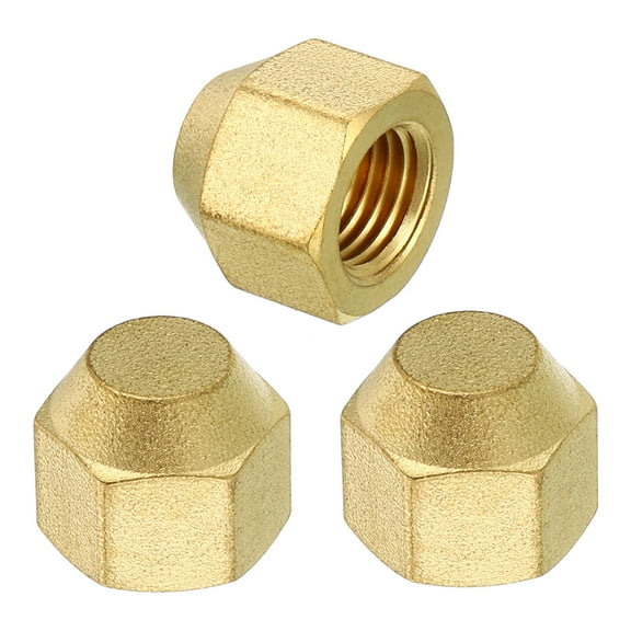 Uxcell 7/16-20UNF Female Thread 1/4" Brass Flare Cap SAE Flare Fitting 45 Degree Hex Pipe Fitting 3 Pack