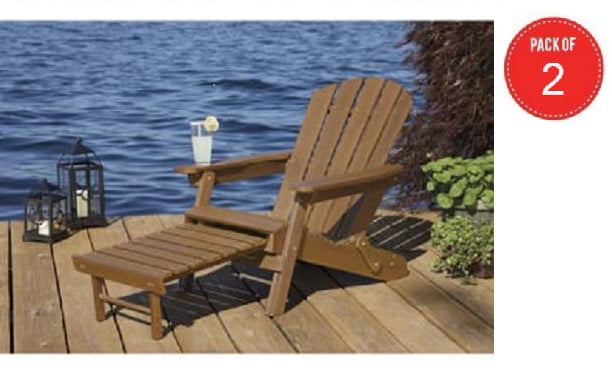 Merry Garden Faux Wood Folding Adirondack Chair with Pull-Out Ottoman. 