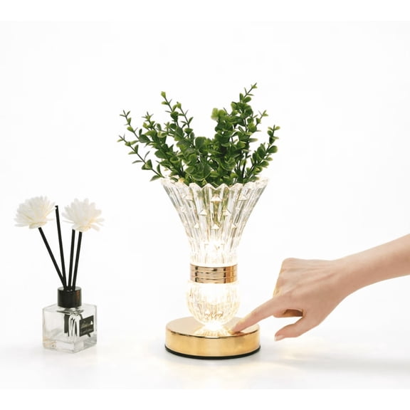 Hendoct Crystal Vase Table Lamp, Touch Control, 3 Color Dimmable, 500mAh Rechargeable, 7 x 3.9 inches