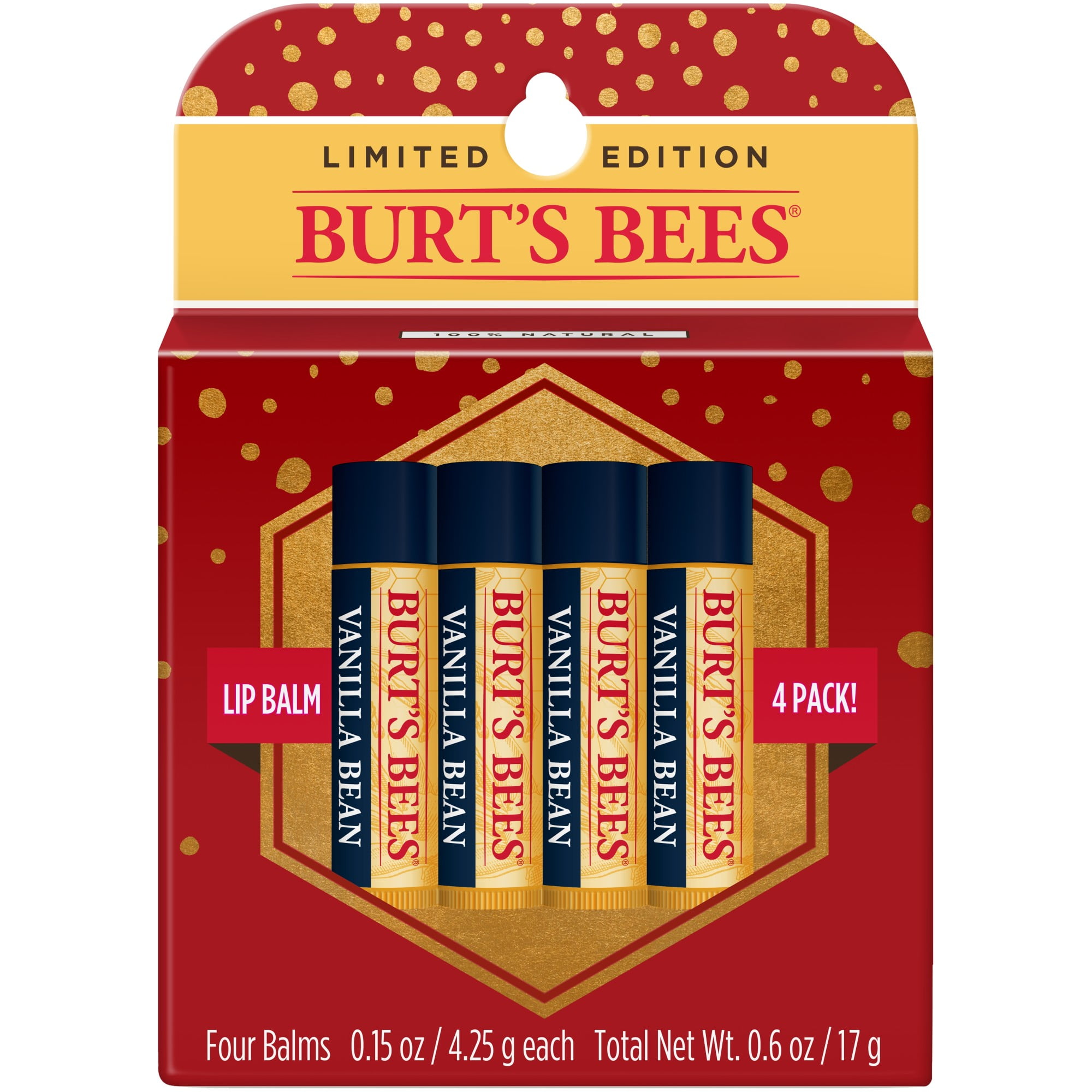 Burt's Bees Limited Edition Lip Balm Holiday Gift Set, Vanilla Bean, 4