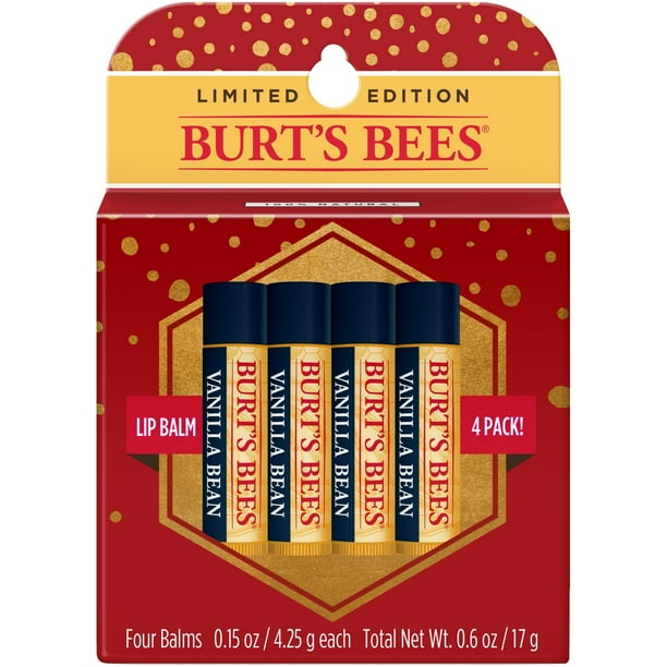 Burt's Bees Limited Edition Lip Balm Holiday Gift Set, Vanilla Bean, 4
