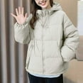 thumbnail image 2 of Yangnuo Womens Trendy Warm Comfy Clearance Puffer Jackets 2025 Women's Casual And Fashionable Long-sleeved Hooded Solid-color Pocket Zipper Winter Padded Jacket, 2 of 5