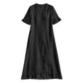thumbnail image 4 of YuXingFu Boho Dresses for Women Maxi V-Neck Plus Size Womens Dress 1/4 Sleeve Solid Color Long Casual Summer Black S, 4 of 7
