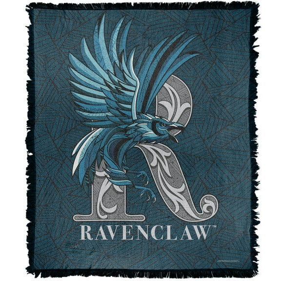 Harry Potter Blanket, 50"x60" Line Style Ravenclaw Woven Tapestry Cotton Blend Fringed Throw Blanket